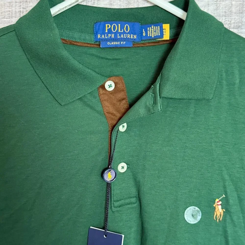 Polo Ralph Lauren Polo Shirt Mens Large Green Long Sleeve Classic Fit Pony NEW